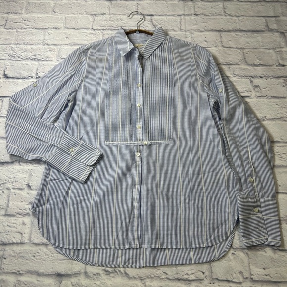 J. Crew Women's Blue Striped Button Down Shirt. 100% Cotton. - Picture 5 of 10